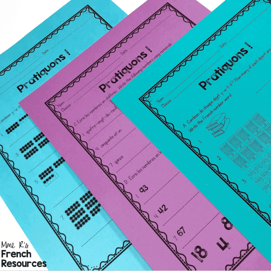 French-numbers-worksheets