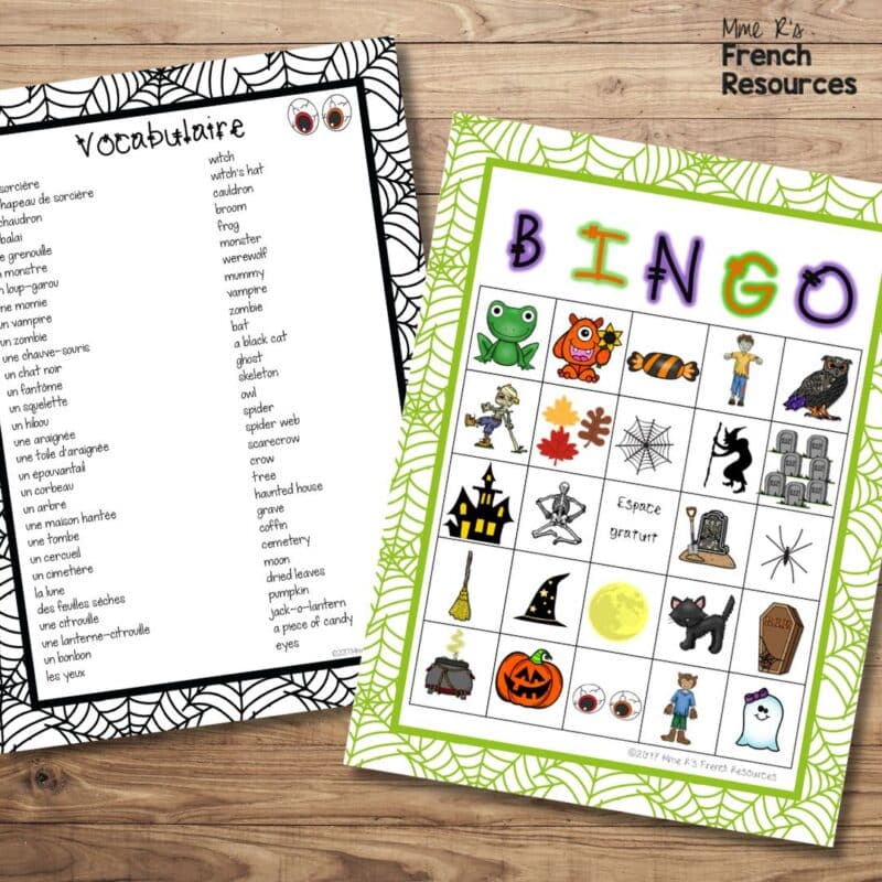 French Halloween bingo