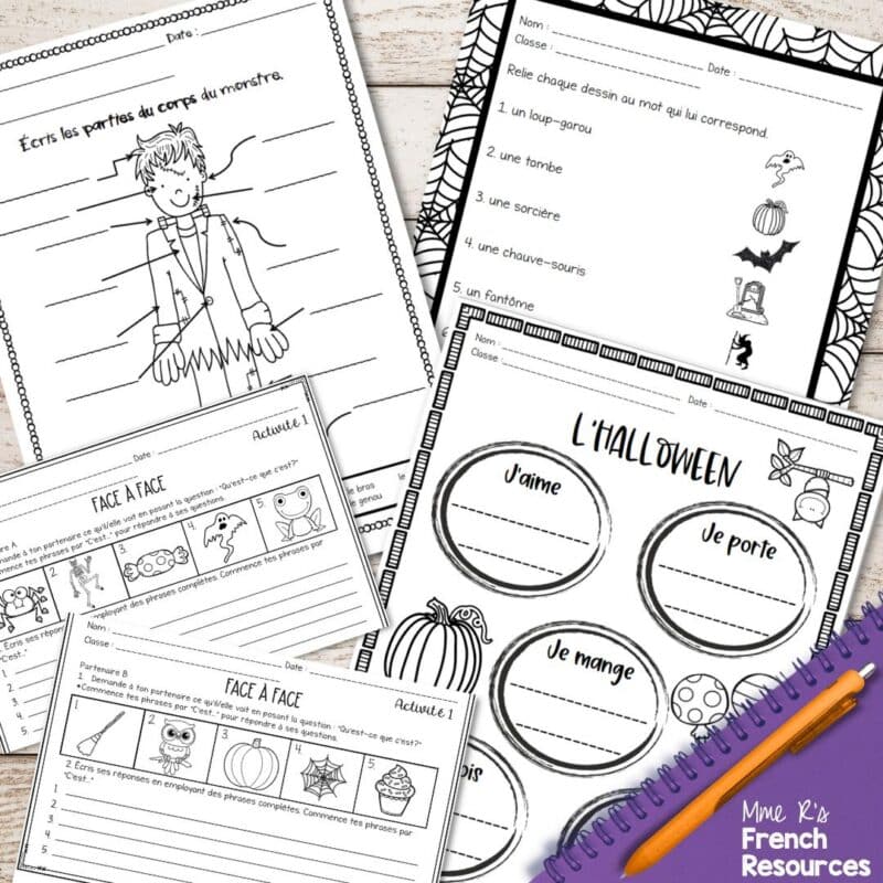 French halloween worksheets