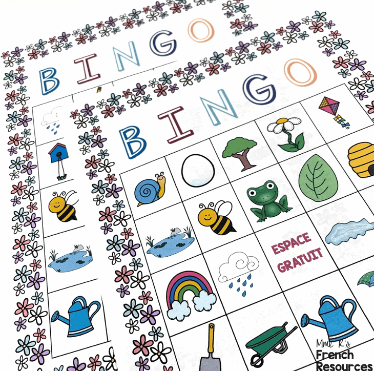 French bingo game for spring printemps