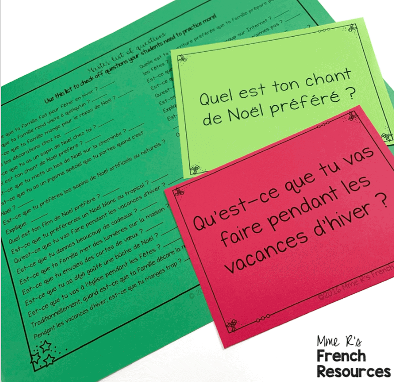 French Christmas speaking prompts for core and immersion classrooms