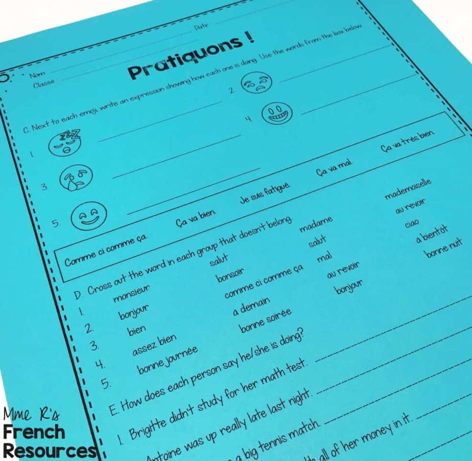French-greetings-worksheets