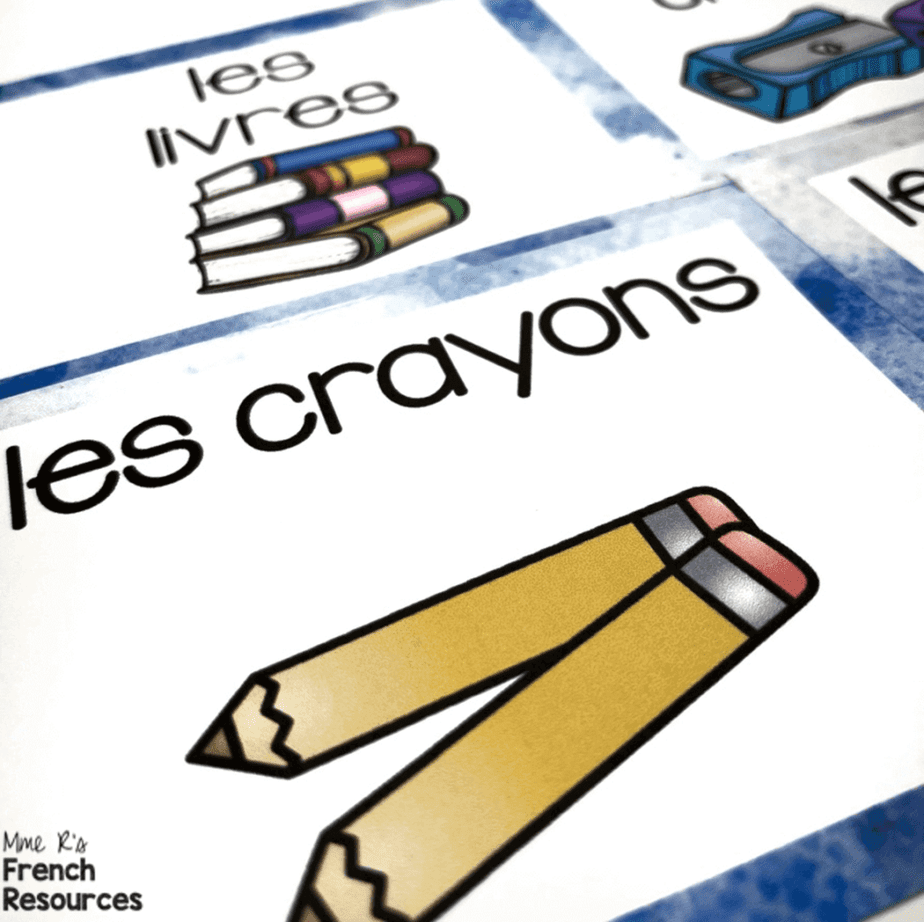 Labels in French for school supplies