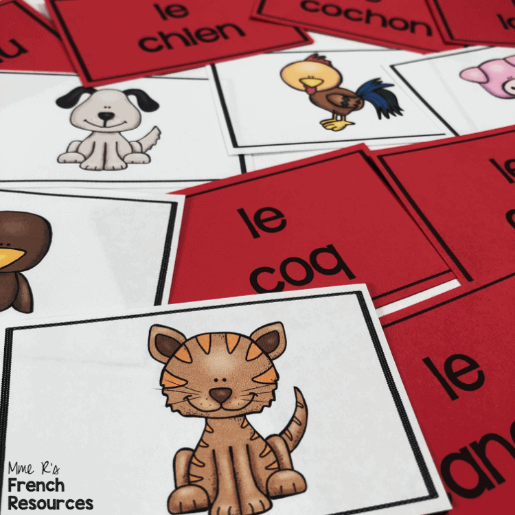 French vocabulary game with animals