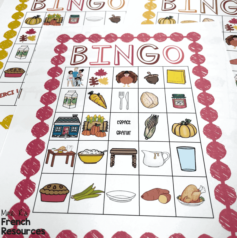 French Thanksgiving Bingo game