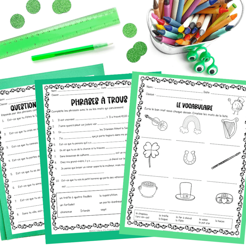 French worksheets for St. Patrick's Day
