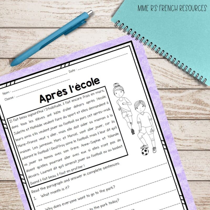 French reading practices worksheets