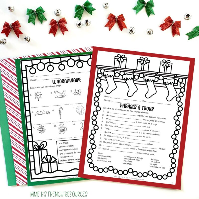 French Christmas worksheets for practicing vocabulary