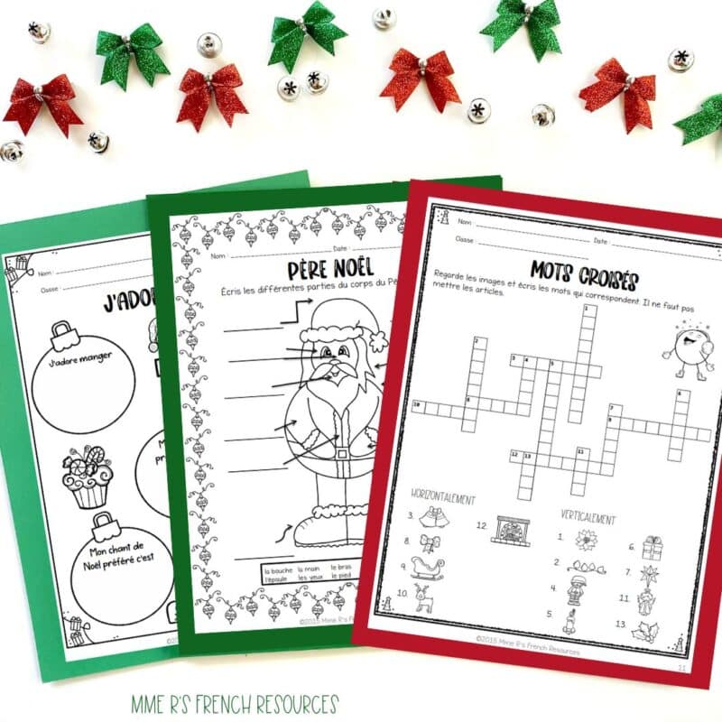 French Christmas vocabulary worksheets