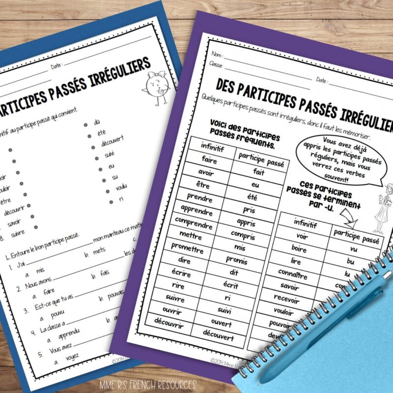 past participles worksheet French 