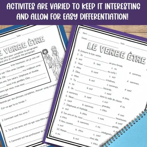 être worksheets for beginners: core & immersion - Mme R's French Resources