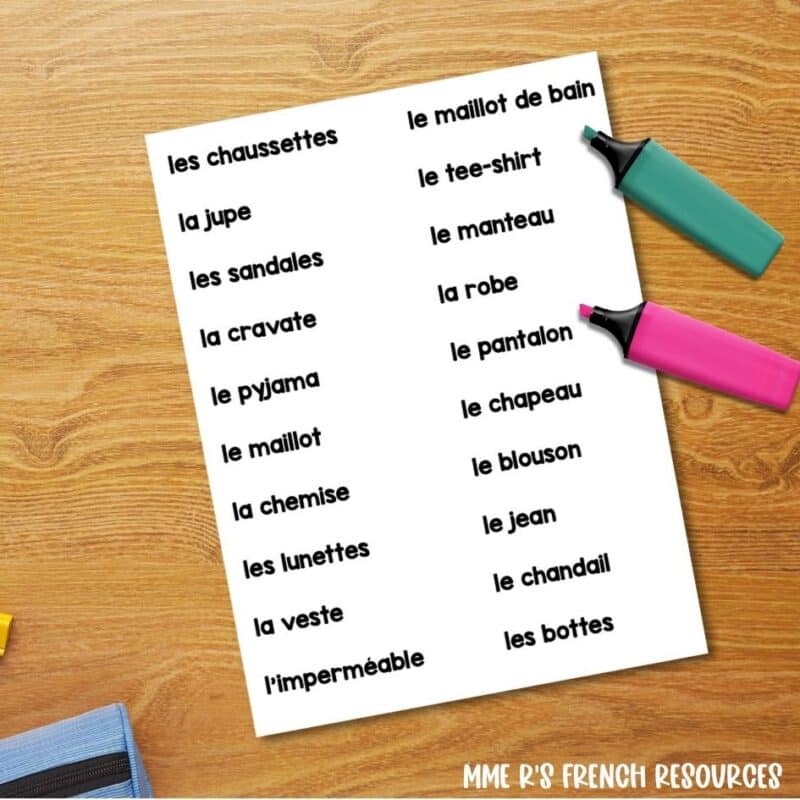 French vocabulary game