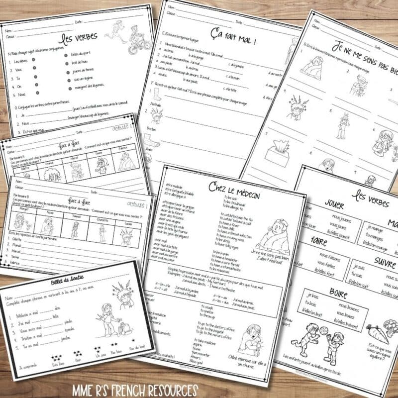 French health worksheets