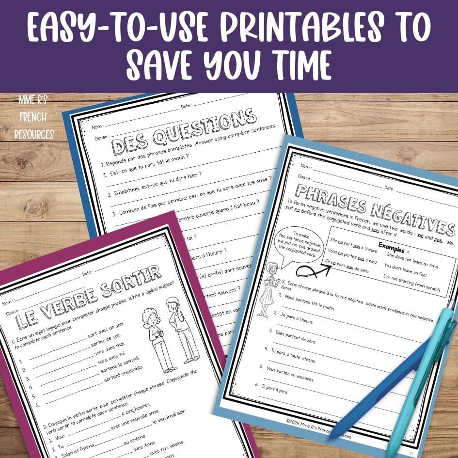 sortir dormir partir worksheets