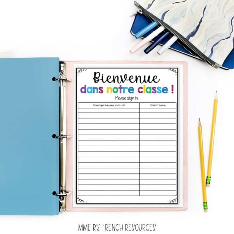 French back to school night sign in sheet