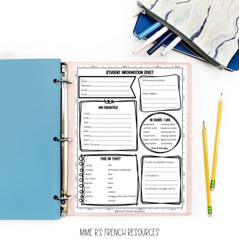 free student information sheet 