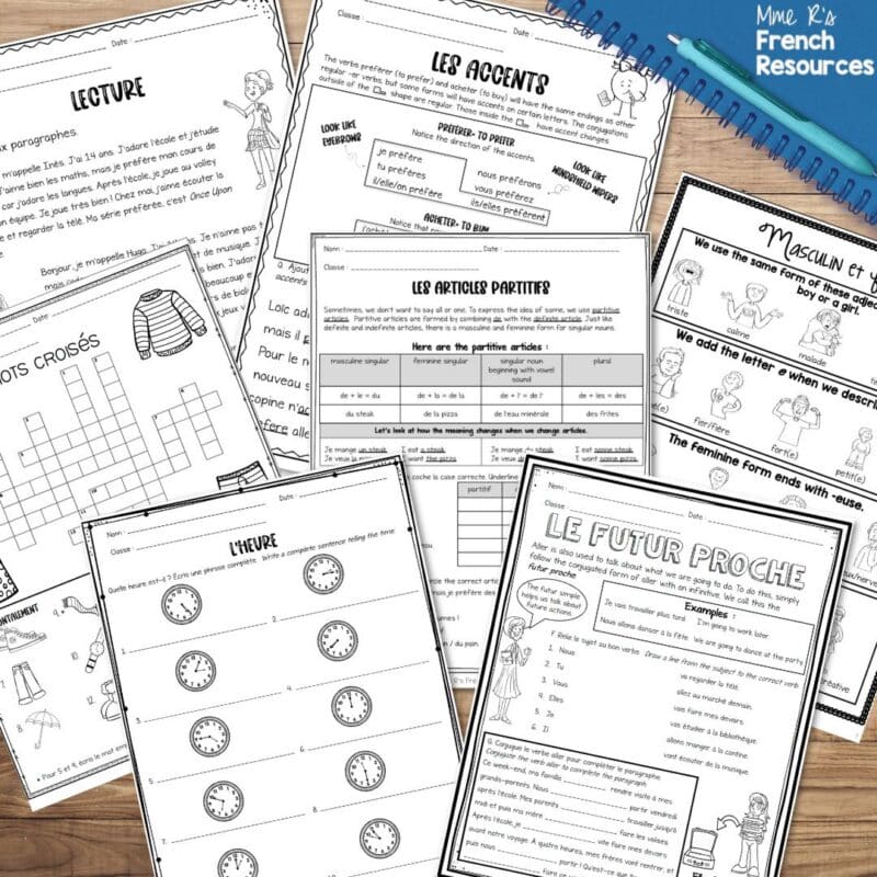 French 1 worksheets