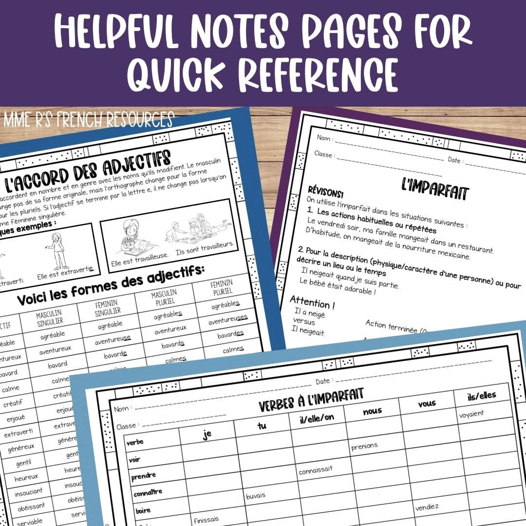 French Imparfait Activities for Intermediate Students 3 French 3 worksheets