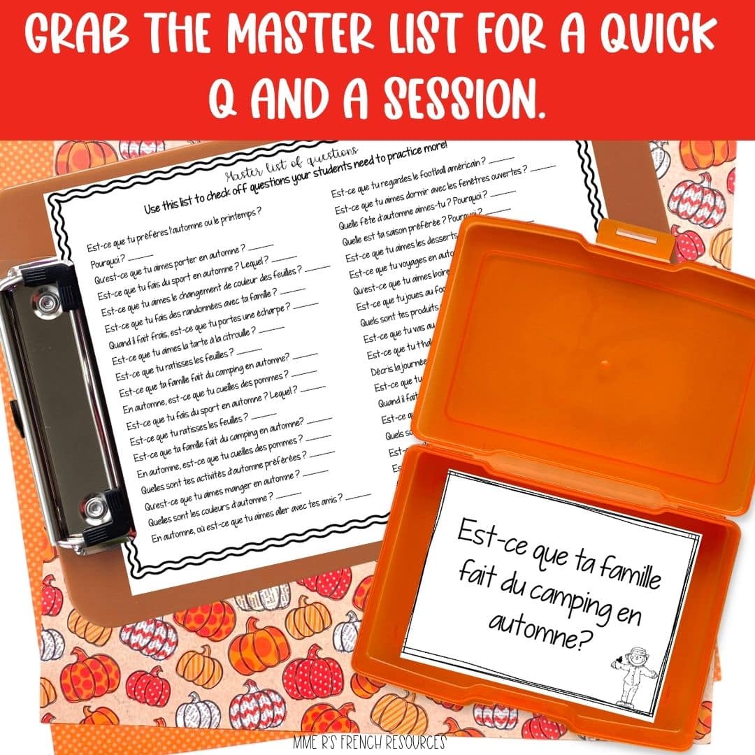 French Fall Conversation Activities | Seasonal French Speaking Practice 5 French fall speaking prompts