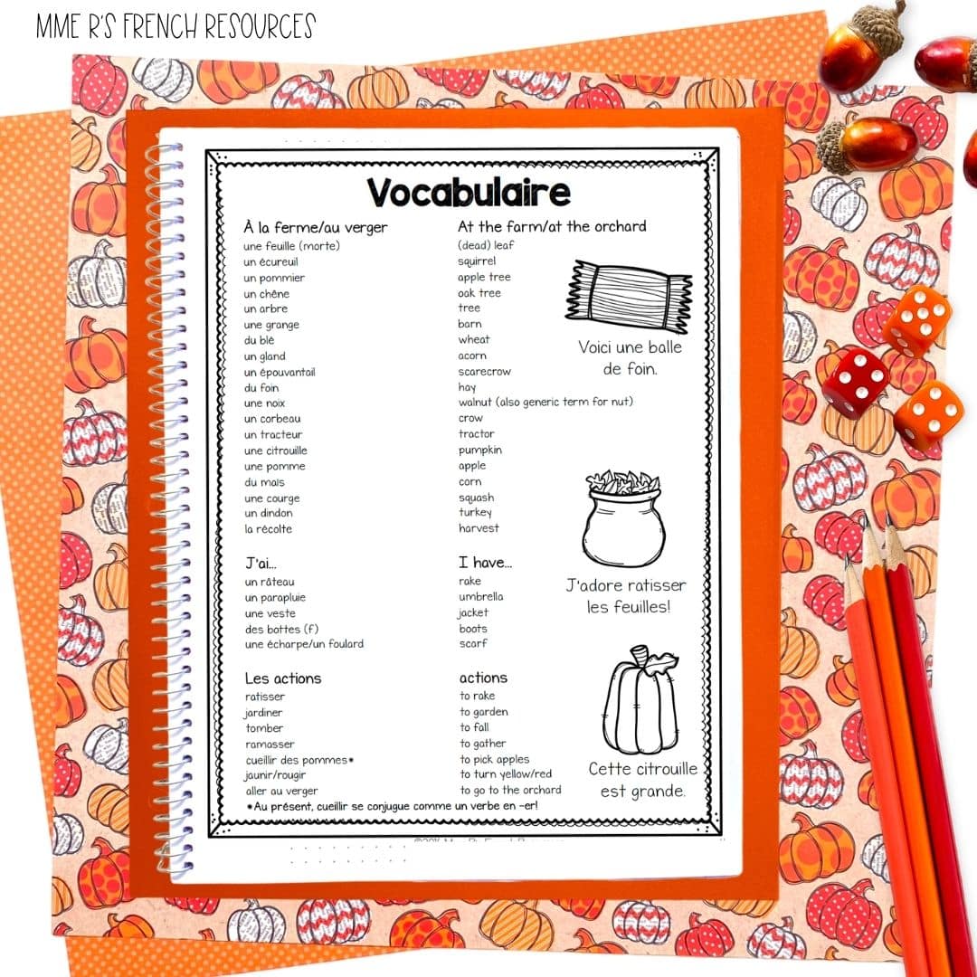 French Fall Activities | Core French & Immersion 3 French fall words
