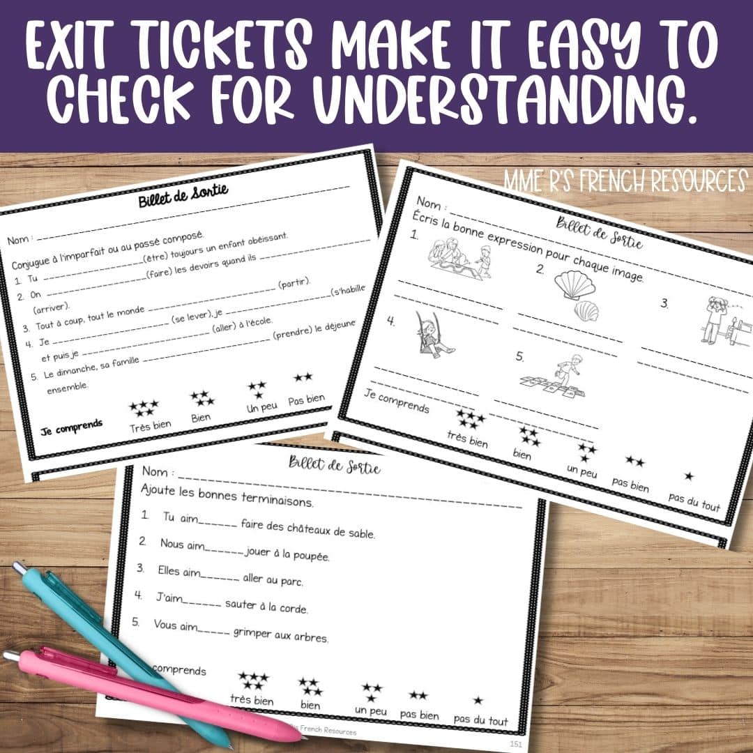 French Imparfait Activities for Intermediate Students 7 French imparfait exit tickets