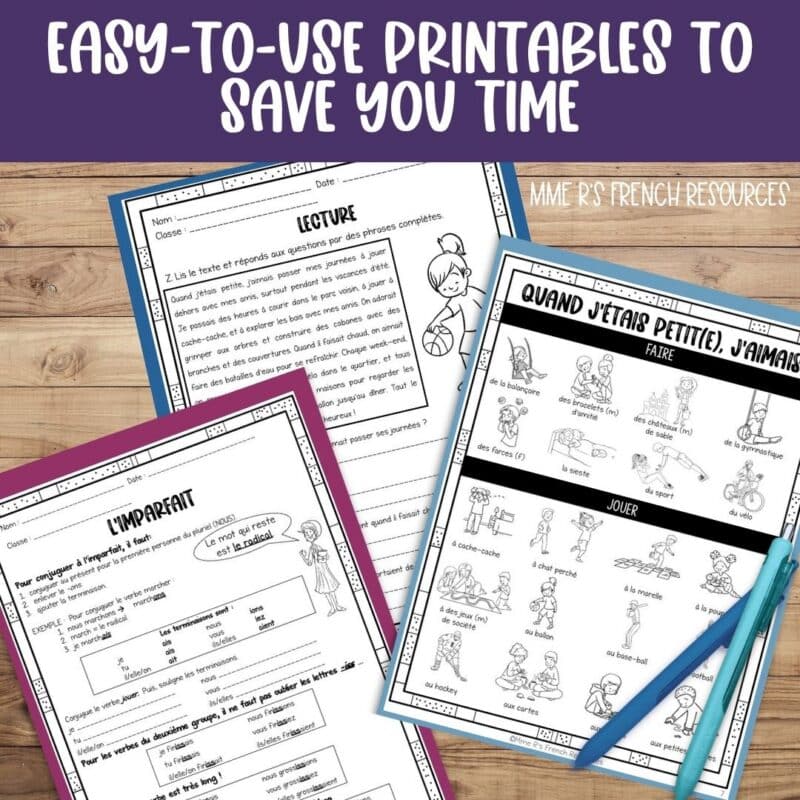 French imparfait worksheets