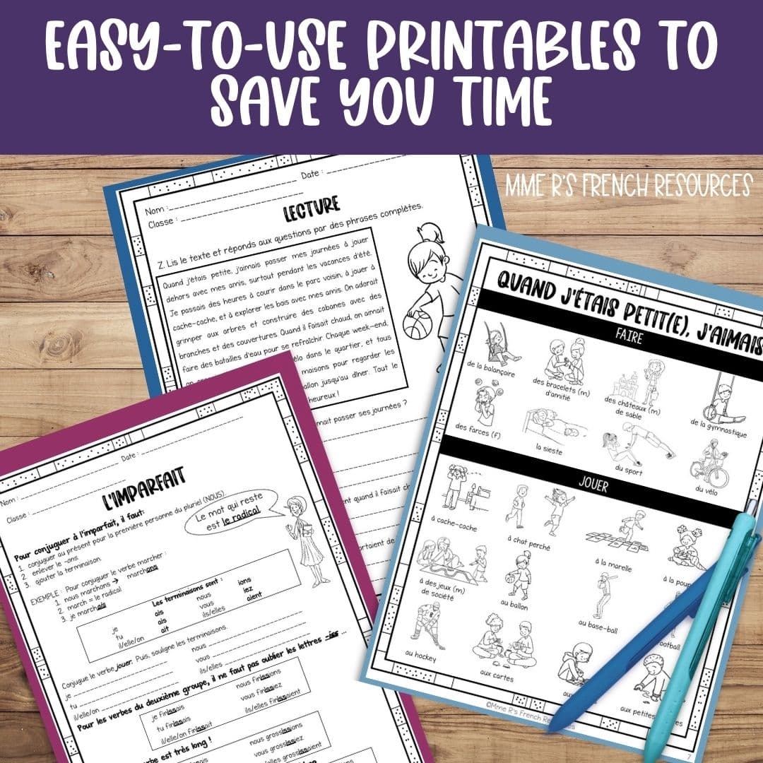 French Imparfait Activities for Intermediate Students 2 French imparfait worksheets