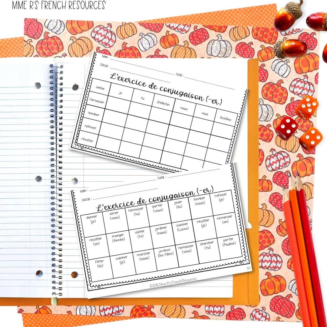 French Fall Activities | Core French & Immersion 9 French verb game