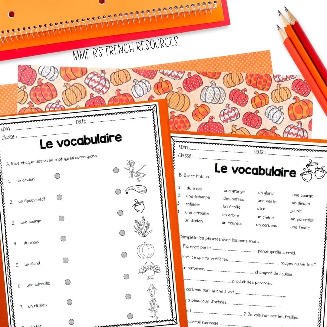 French Fall Activities | Core French & Immersion 4 French vocab autumn