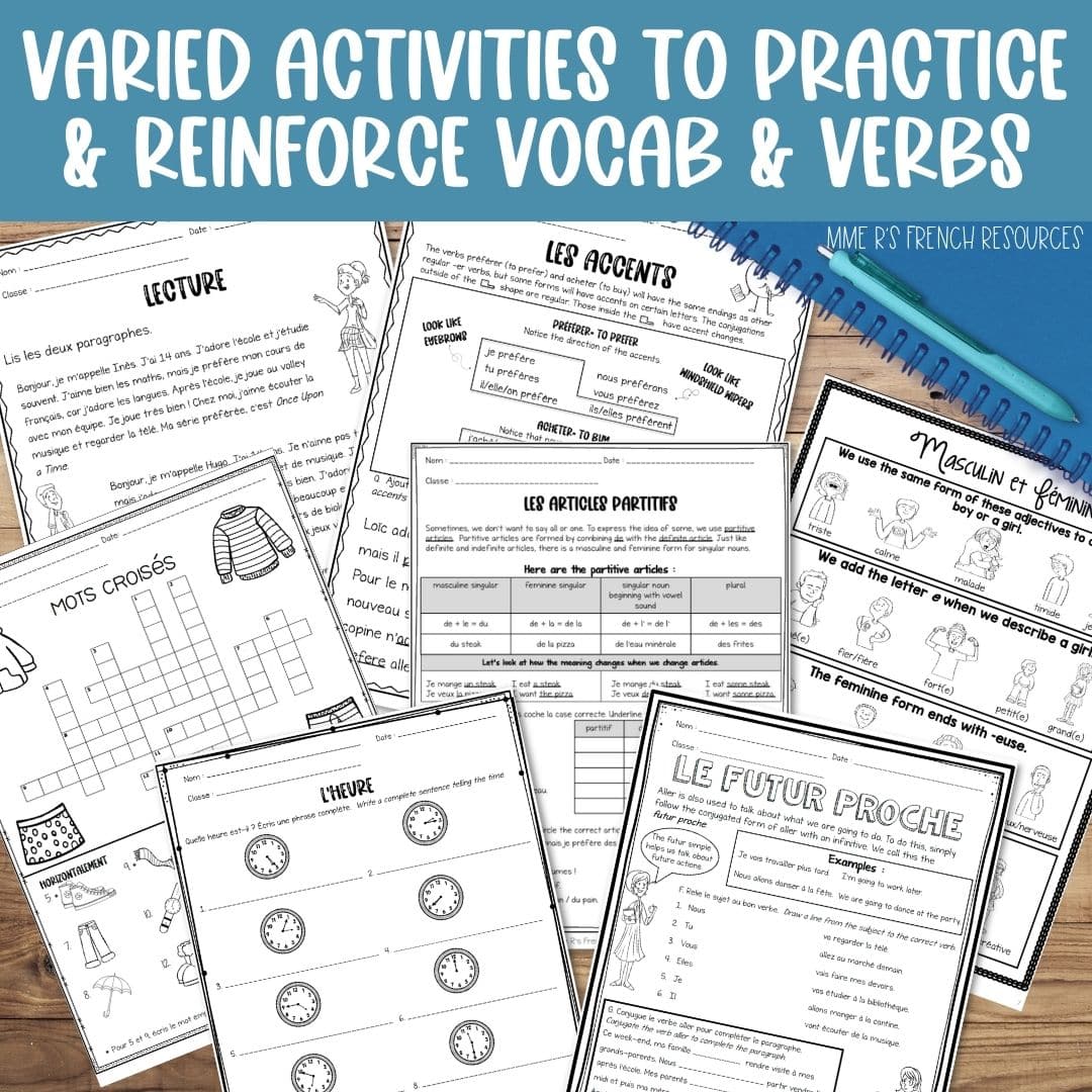French 1 Curriculum | Full-Year Resource for Beginning French 3 French 1 worksheets